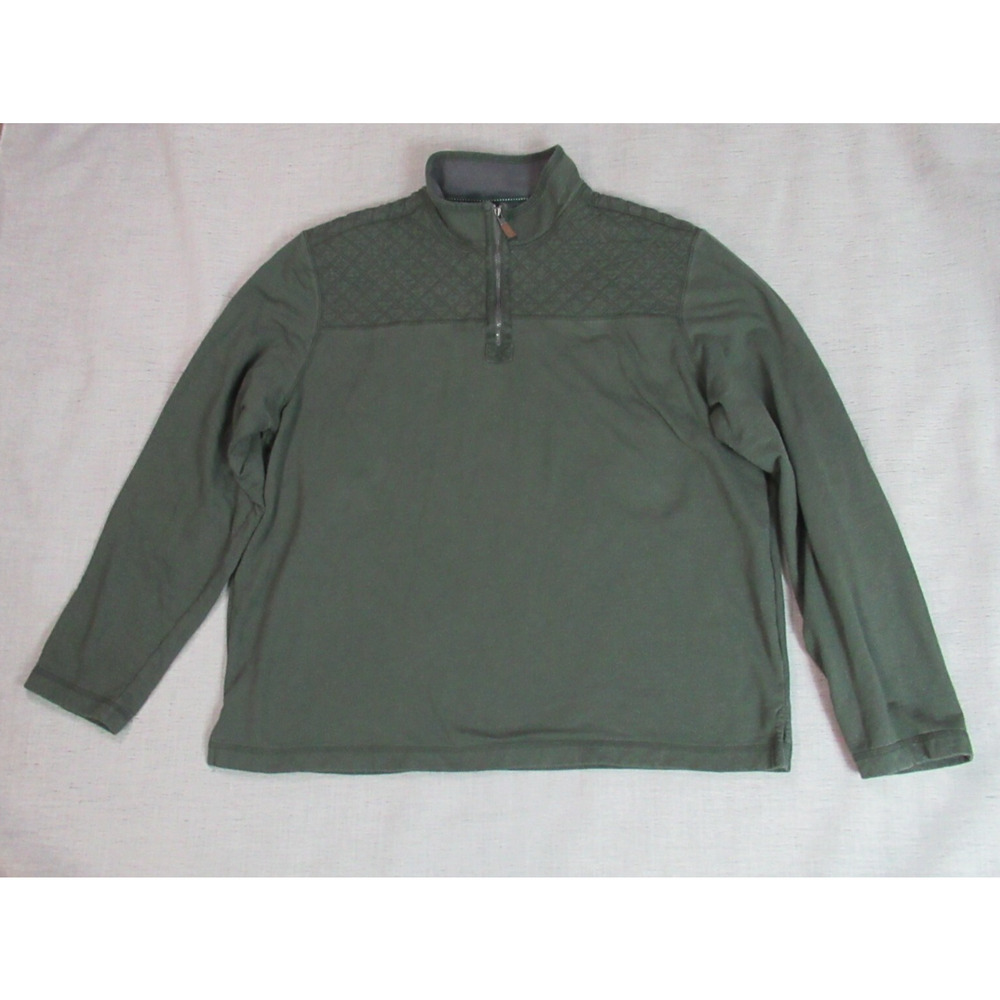 GH Bass Pullover Men XXL Green Knit Quilted Mock Neck Long Sleeve Outdoor Hiking